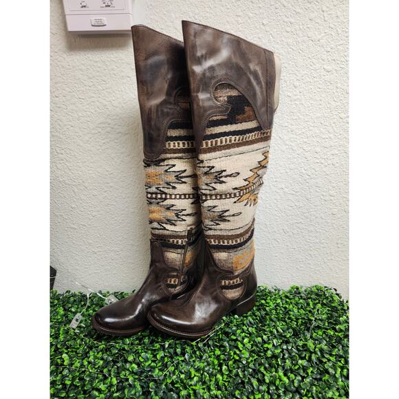 Freebird by Steven Shoes - Freebird by Steven Sun Boots Womens Size 8 Brown Leather Woven Aztec Knee High